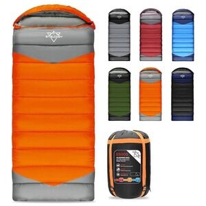ETGLCOZY E500S Sleeping Bag Large 20°F Orange Gray Camping Hiking Synthetic